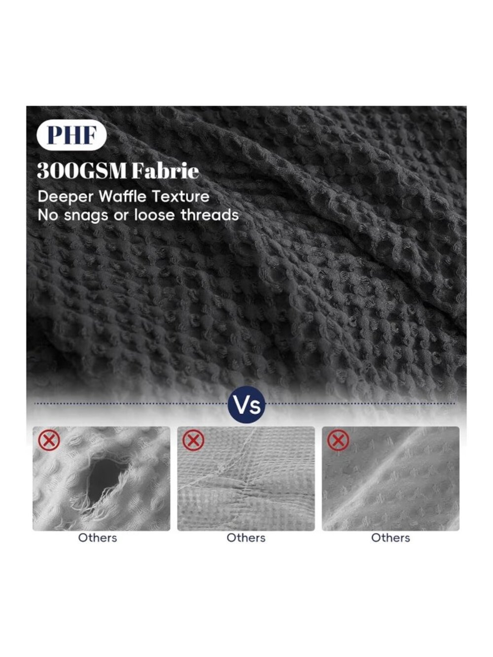 PHF Black Waffle Texture Comforter Set 300GSM Fabric Oeko-Tex Certified Soft & L